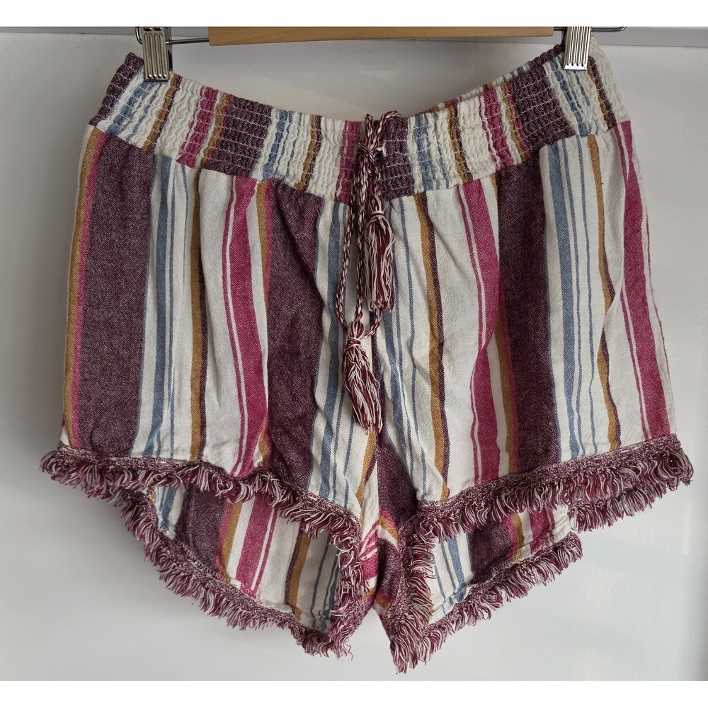 Vanilla Star Womens XL Striped Shorts Linen Blend Casual Boho Bermuda Wrap